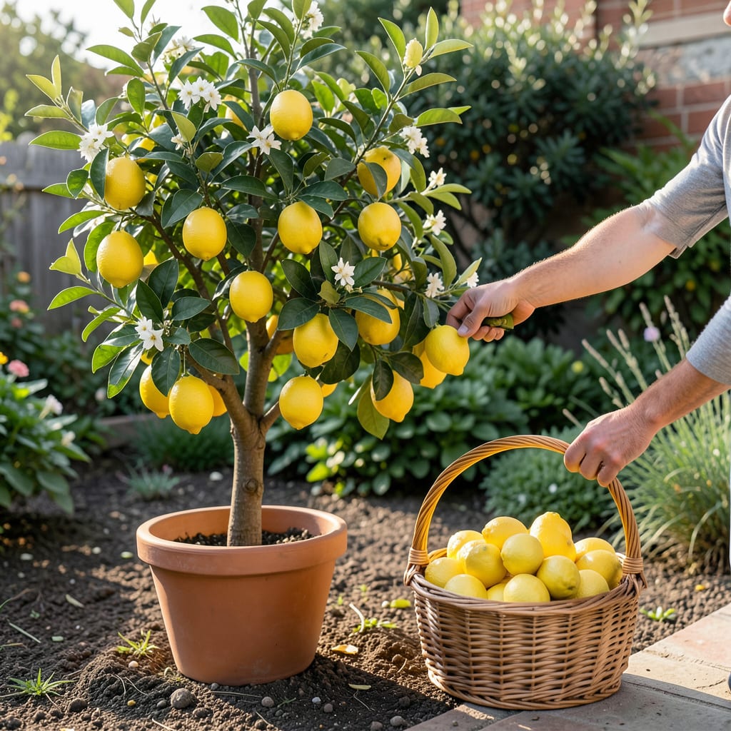 When to Pick Meyer Lemons from Potted Tree: Color and Texture Guide illustration with key details