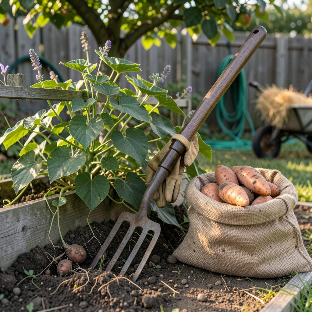 When to Pick Sweet Potatoes: Perfect Harvest Timing for Gardeners example with annotations