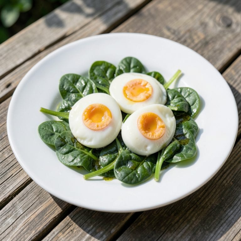 White Eggs on Spinach Leaves: Elegant Breakfast in Minutes