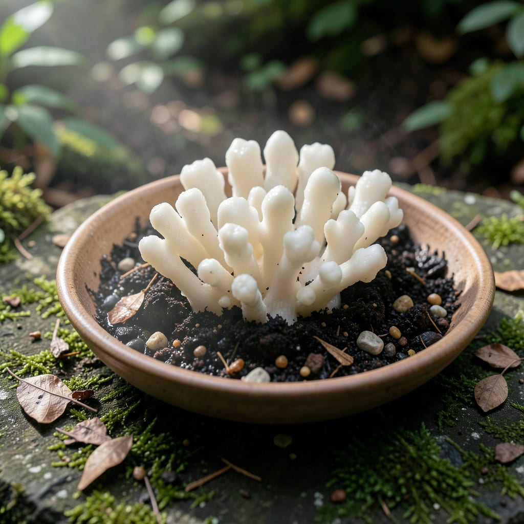 Visual representation of white fungus in soil