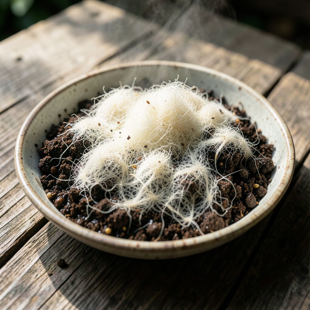 Visual representation of White Fuzz on Soil: Visual Identification and Natural Removal Methods