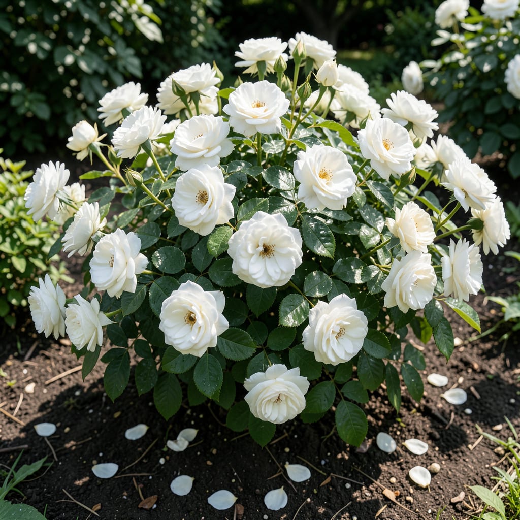 white knockout rose bush illustration with key details