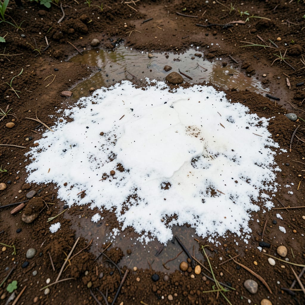 Visual representation of White Layer On Soil: Identifying and Treating Mold or Mineral Deposits