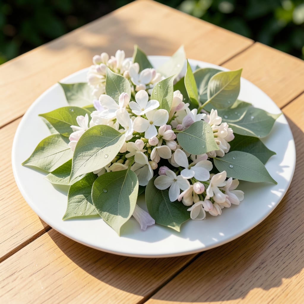 white lilac tree leaves illustration with key details