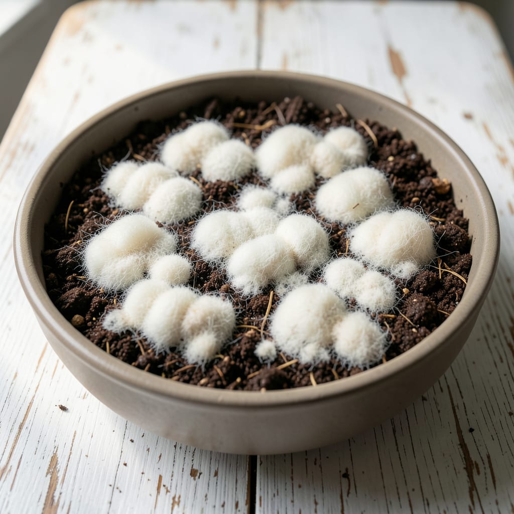 White Mold in Potting Soil: Early Detection and Natural Removal Methods illustration with key details