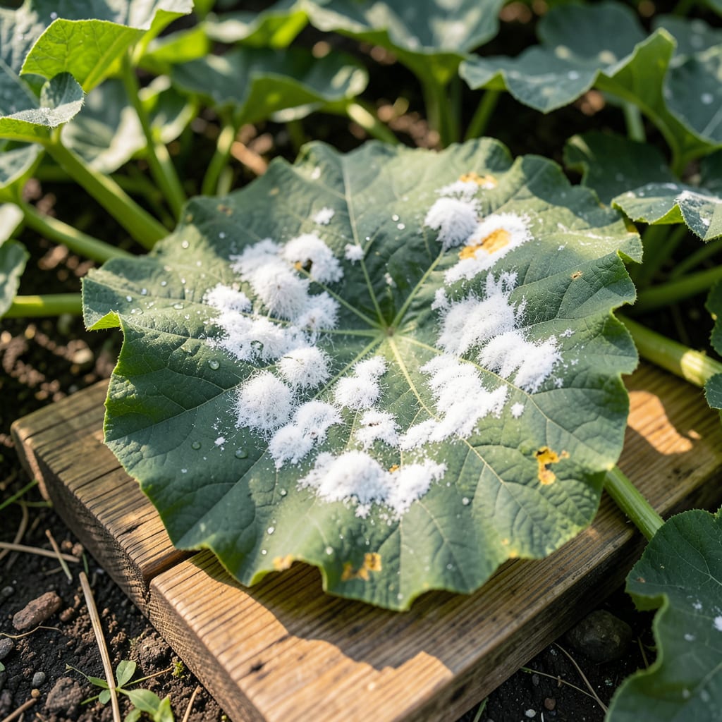 White Mold on Squash Leaves: Early Signs and Garden Solutions illustration with key details