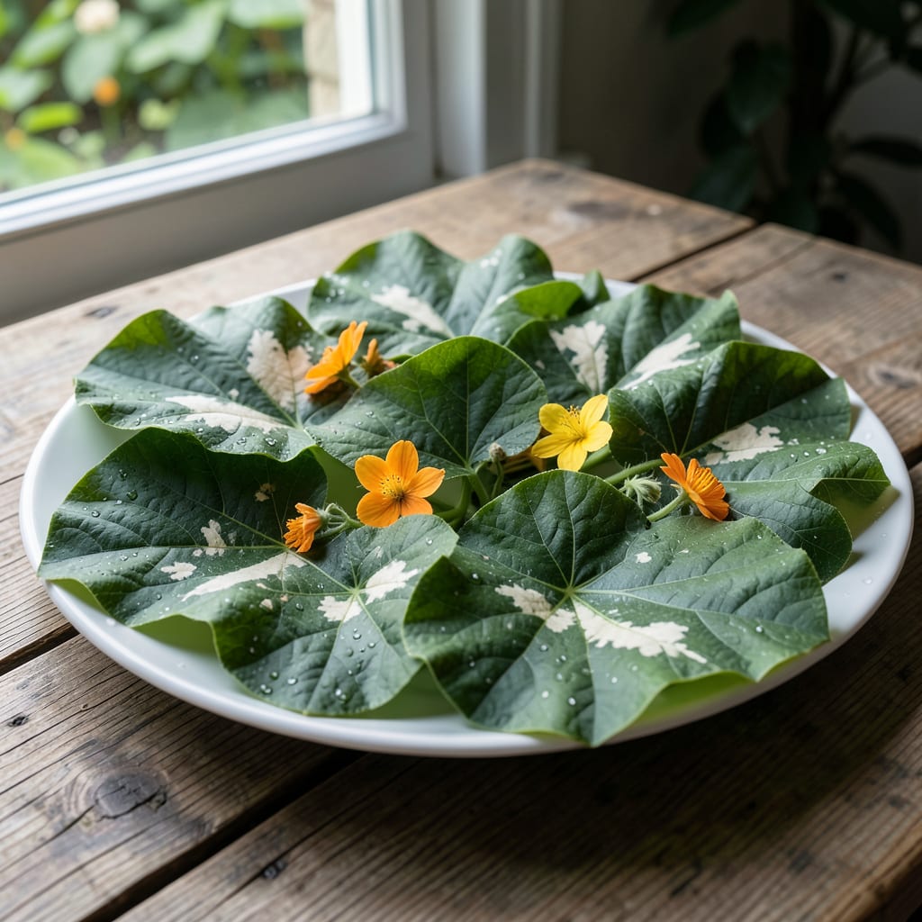 Complete white patches on pumpkin leaves overview image