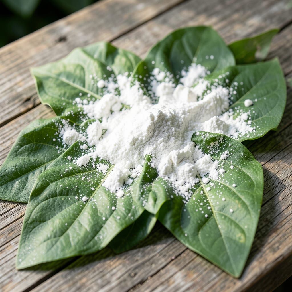 Visual representation of white powder on zinnia leaves