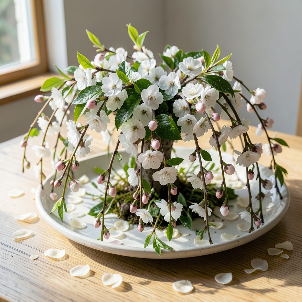 White Snow Fountain Weeping Cherry: Cascading Blooms for Year Round Beauty example with annotations