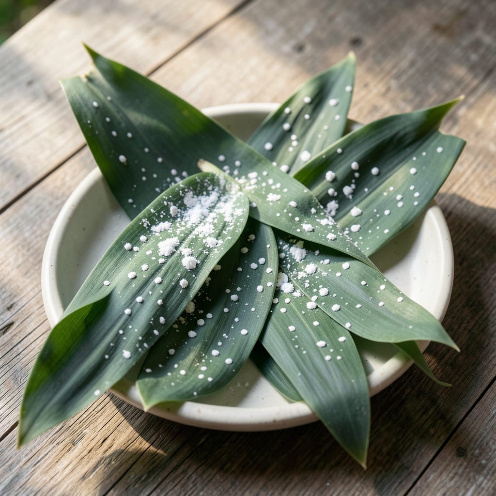 Complete white spots on daylily leaves overview image