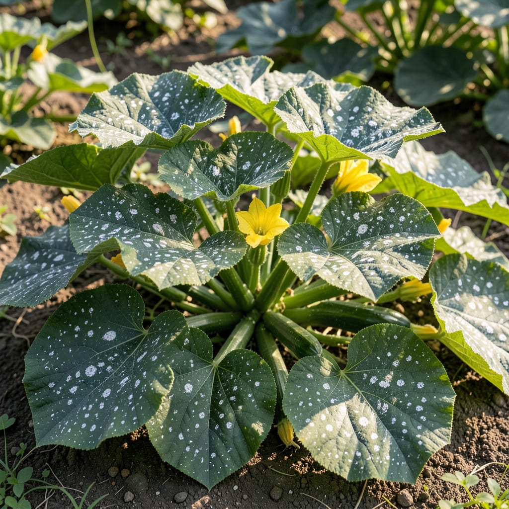 Visual representation of white spots on zucchini leaves