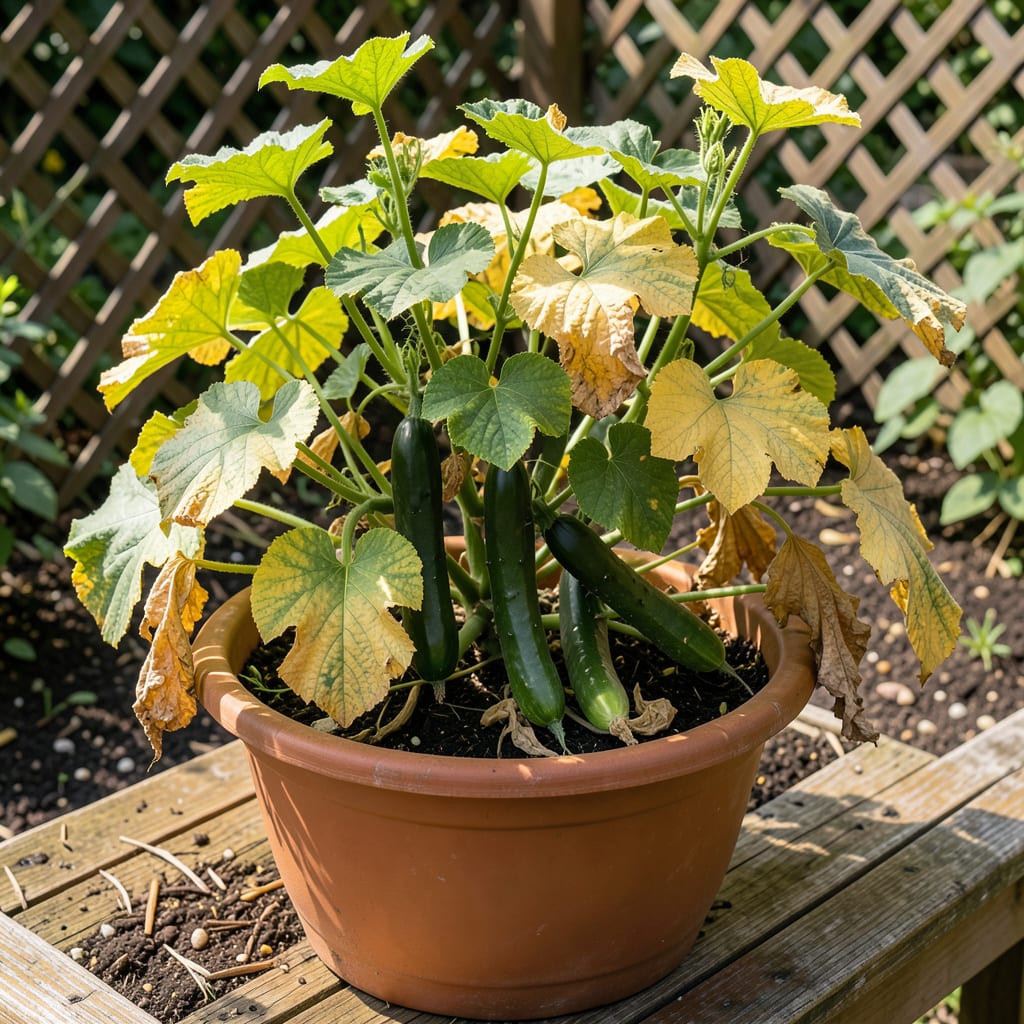 Visual representation of why are my cucumber leaves turning yellow and crispy