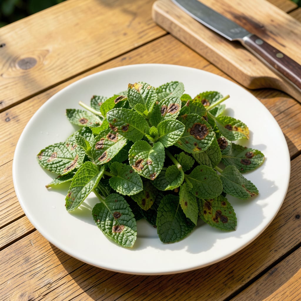 Visual representation of Why Does My Mint Have Brown Spots: Fungal Infections and Overwatering Signs
