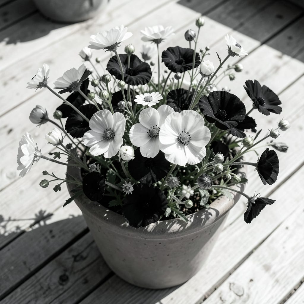 Wildflower Black and White: Monochrome Elegance for Garden Design example with annotations