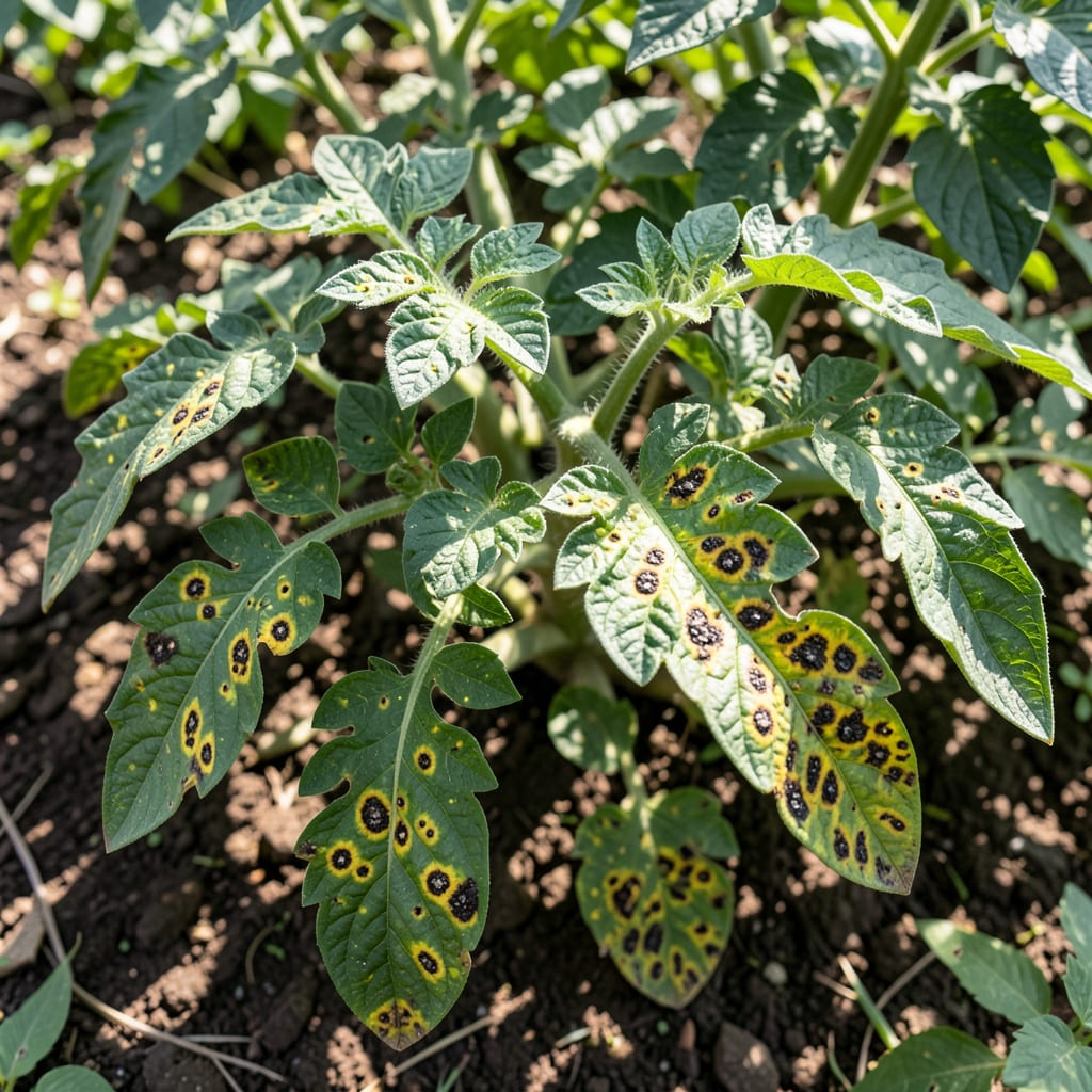Yellow and Black Spots on Tomato Leaves: Organic Fixes for Healthy Plants example with annotations