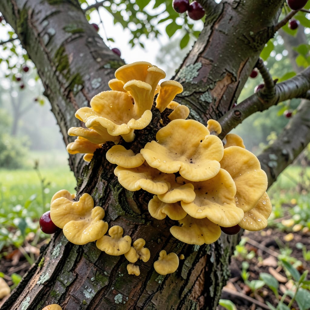 Yellow Fungus on Cherry Tree: Identification and Organic Treatment example with annotations