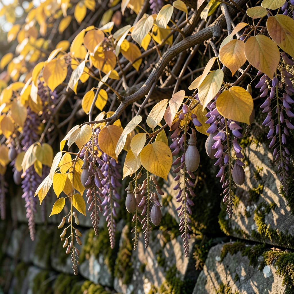 Complete yellow leaves on wisteria overview image
