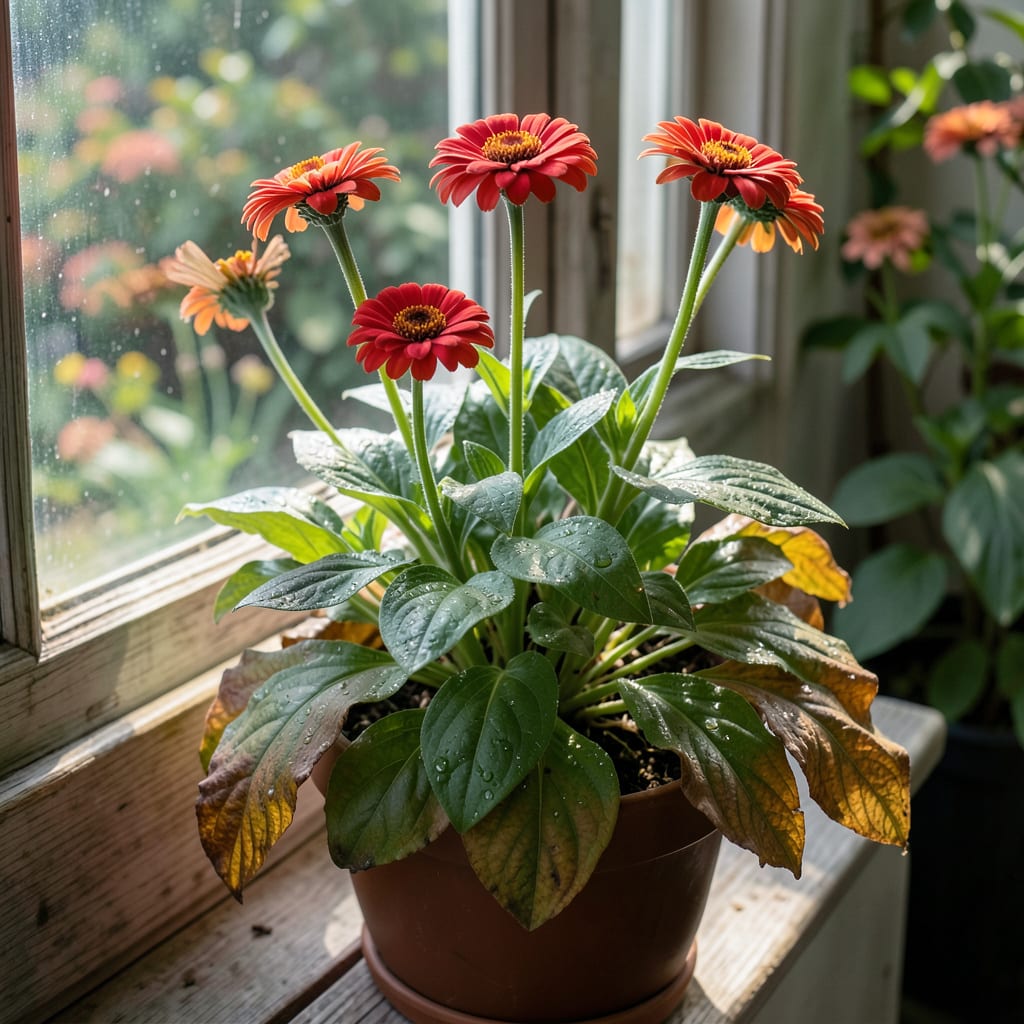 Zinnia Leaves Turning Brown: Cultural Care and Prevention Tips illustration with key details