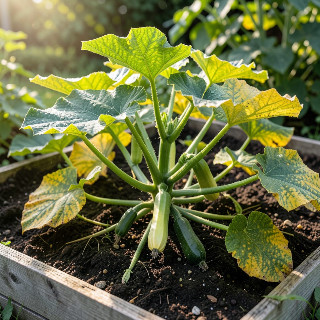 zucchini plant leaves turning yellow example with annotations